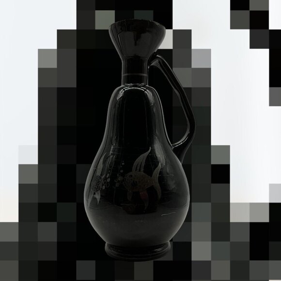 Antique Czechoslovakia Black Amethyst Vase w/ Silver Overlay Art Nouveau Style - Picture 4 of 16